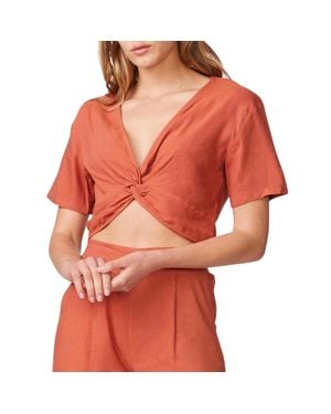 Monrow Linen Front Twist Top - Red