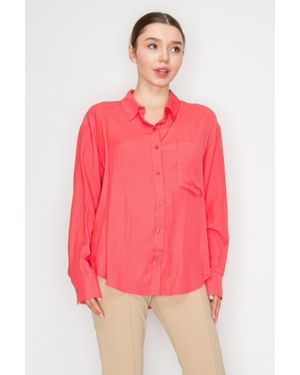 TRUEDAMES Button Down Collared Linen Shirt - Pink