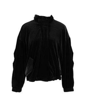 Emporio Armani Ruffled Collar Elasticated Hem Velvet Blouson Jacket - Black