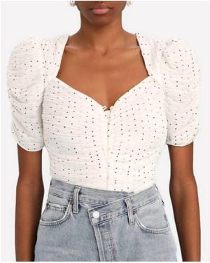 FRAME Gathered Button Front Top - White