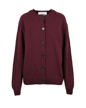 Amaranto Crewneck Button-Down Wool-Cashmere Cardigan - Purple