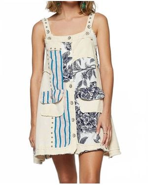 Pol Floral Print Contrast Twill Mini Dress - Blue