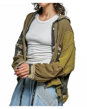 Pol Camo Mixed Fabrics Oversized Hoodie Top - Gray
