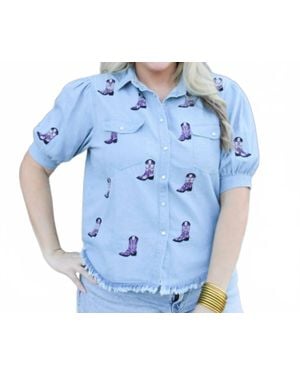Layerz Clothing Bailey Denim Short Sleeve Top - Blue