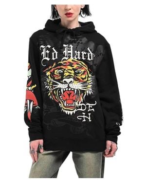 Ed Hardy Tiger Head Rhinestone Hoodie - Black