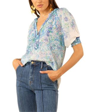 Hale Bob Yareli Short Sleeve Silk-Blend Top - Blue