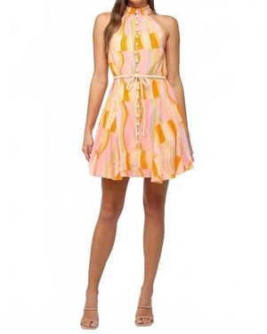 Fate Printed Cotton Voile Halter Neck Dress With Belt - Orange