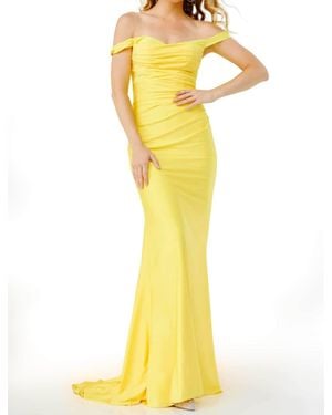 JVN Ruched Detail Trumpet Gown - Yellow