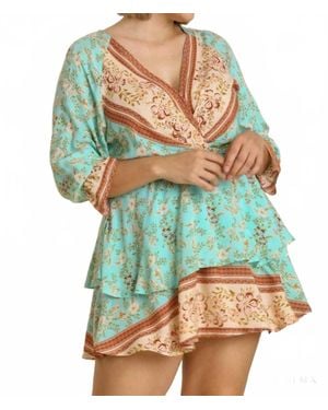 Umgee Floral Border Print Layered Dress - Green