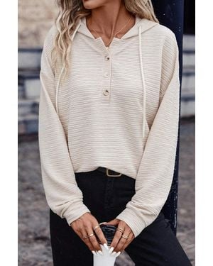 TRUEDAMES Apricot Solid Textured Drawstring Henley Hoodie - Gray