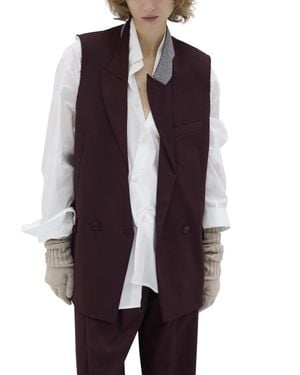 Phisique Du Role Deep Burgundy Technical Hand Virgin Wool Tailored Vest - Purple