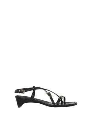 Poeve Ankle Strap Leather Sandals - Black