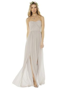 Social Strapless Draped Bodice Maxi Dress With Front Slits - White
