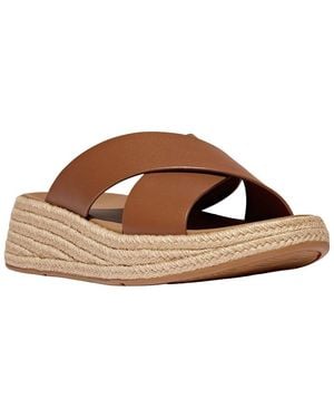 Fitflop F-Mode Espadrille Leather Flatform Cross Slide - Brown