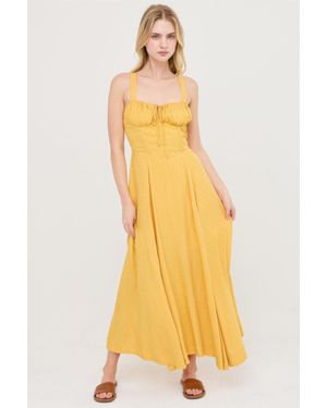 TRUEDAMES Elegant Corset Bodice Dress With Tie-Back Closure - Yellow