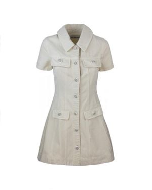 Self-Portrait Cream Collared Denim Mini Dress - Gray