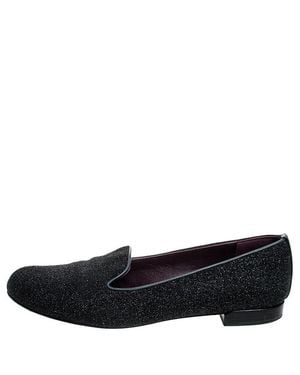 Stuart Weitzman Glitter Leather Smoking Slippers - Black