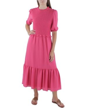 Nanette Lepore Laurel Leaf Ruffled Smocked Midi Dress - Pink
