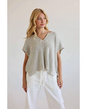 Zenana Poppy Relaxed Split Neck Lightweight Knit Top - Gray