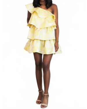 Maniju Dolly Tiered One Shoulder Ruffle Dress - Yellow