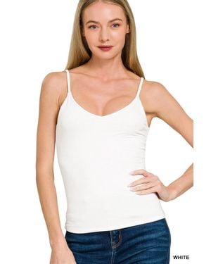 TRUEDAMES Double Layered V-Neck Spaghetti Cami - White