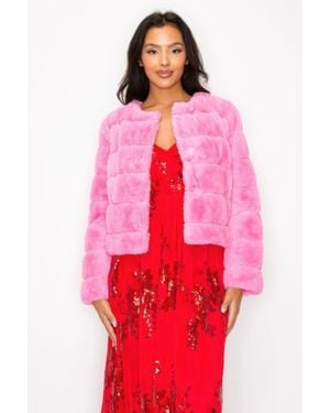 Fashnzfab Faux Fur Buttoned Quilted Jacket - Red