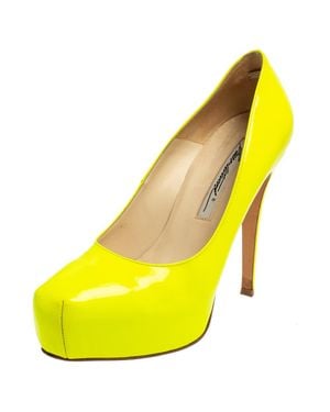 Brian Atwood Neon Patent Leather Platform Pumps - Yellow