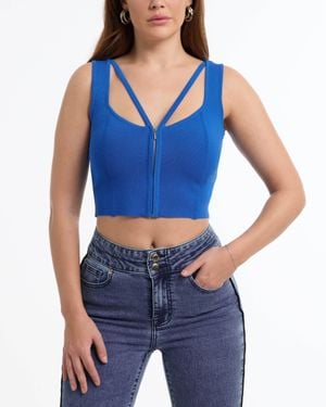 Bebe Zip Front Corset Sweater Top - Blue