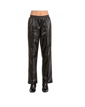 Elan Vegan Leather Wide Leg Pants - Black