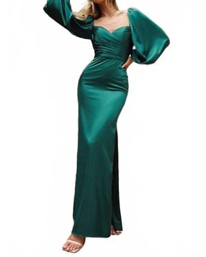Cinderella Divine Long Sleeve Off Or On The Shoulder Soft Satin Dress - Green