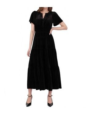 AUGUST SKY Tiered Empire Waist Midi Dress - Black