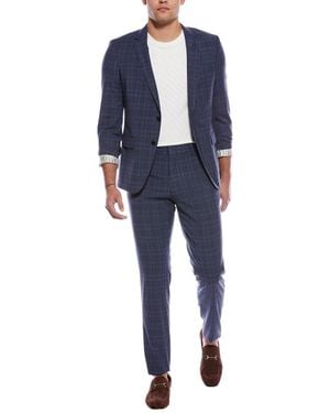 BOSS Huge Wool-Blend Suit With Flat Front Pant - Blue