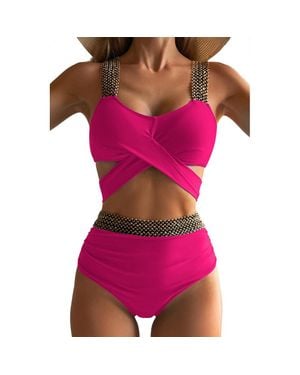 TRUEDAMES Elastic Bikini Swimsuit For Tummy Control Business Product After Sales Guarantee - Pink
