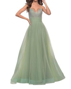 La Femme Ruched Banded Waist Prom Dress - Green