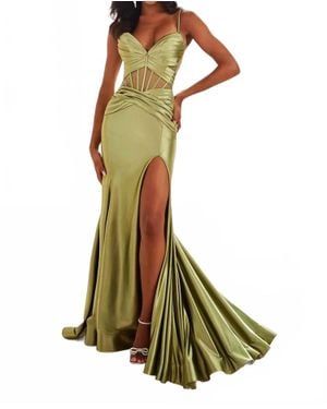Ellie Wilde Satin Mermaid Gown With Slit - Green