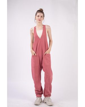 TRUEDAMES Very J Plunge Sleeveless Jumpsuit With Pockets - Red