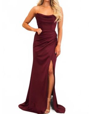 Cinderella Divine Venice Strapless Slit Formal Dress - Red