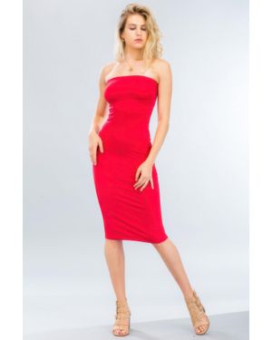 TRUEDAMES Strapless Tube Bodycon Midi Dress - Red