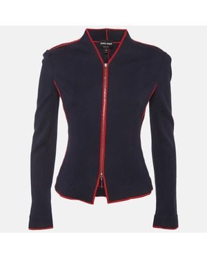 Giorgio Armani Jacquard Knit Zip Up Jacket - Blue
