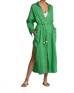 Elan Linen Maxi Shirt Dress - Green