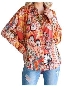 Jodifil Modern Flower Geometric Print Top - Red