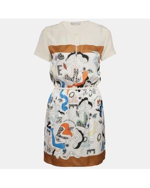 Sandro Printed Crepe And Silk Trim Mini Dress - White