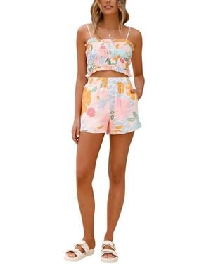 AMINA GLAM 2Pc Linen-Blend Top & Short Set - Orange