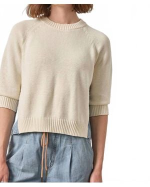 Lilla P Denim Elbow Sleeve Sweater - Natural