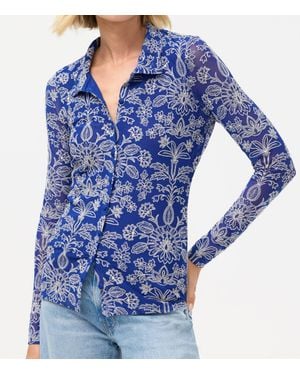 Johnny Was Maricel Mesh Button Down Shirt - Blue