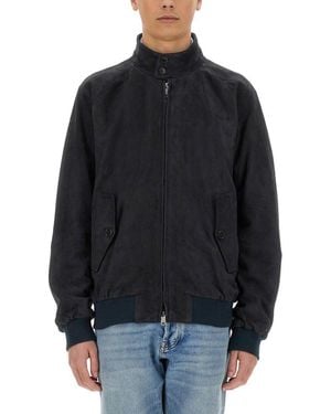 Baracuta Slim Fit Leather Jacket With High Collar - Black