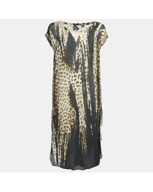 Just Cavalli Leopard Print Silk Sheer Midi Dress - Green