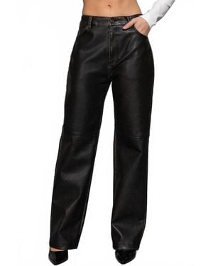Active Basic Washed Faux Leather Long Pants - Black