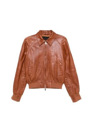Pinko Barbra Bomber Leather Jacket - Brown
