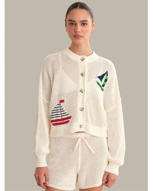 525 America Tide Mesh Nautical Cardigan - Natural